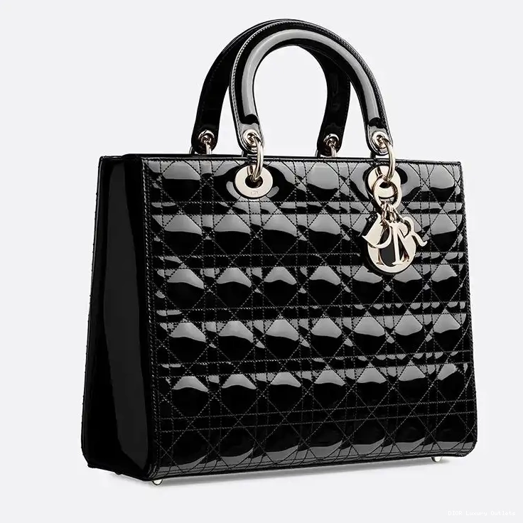 Cheap Large Black Cannage Gold Patent Bag Lady Calfskin Dior 0702 Luxury